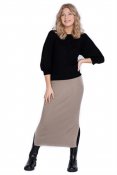Capri Collection 3180211 Filippa kjol stickad trikå rak passform resår slits sand