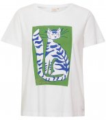 Cream clothing 10610988-104272 Caria t-shirt v-ringad kattmotiv kort ärm flourite green cat