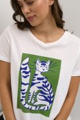Cream clothing 10610988-104272 Caria t-shirt v-ringad kattmotiv kort ärm flourite green cat