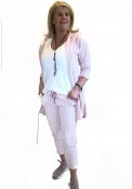 Fashion by K 500831 Knytjeans randiga snedställda fickor stretchiga rosa vita