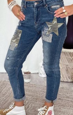 Love Forever 20050 Leo Star jeans stretch applikationer ankellång femficksmodell gylf denim blåLove Forever 20050 Leo Star jeans